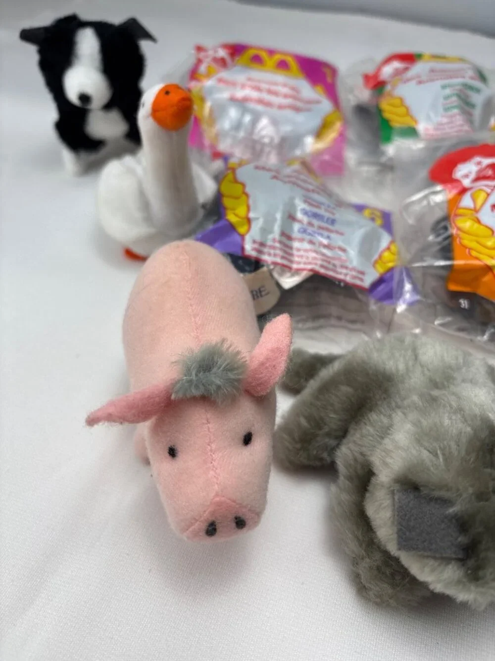1997 McDonalds Animal Pals Happy Meal Plush Toys Set Panda Yak Babe Rhino Fun